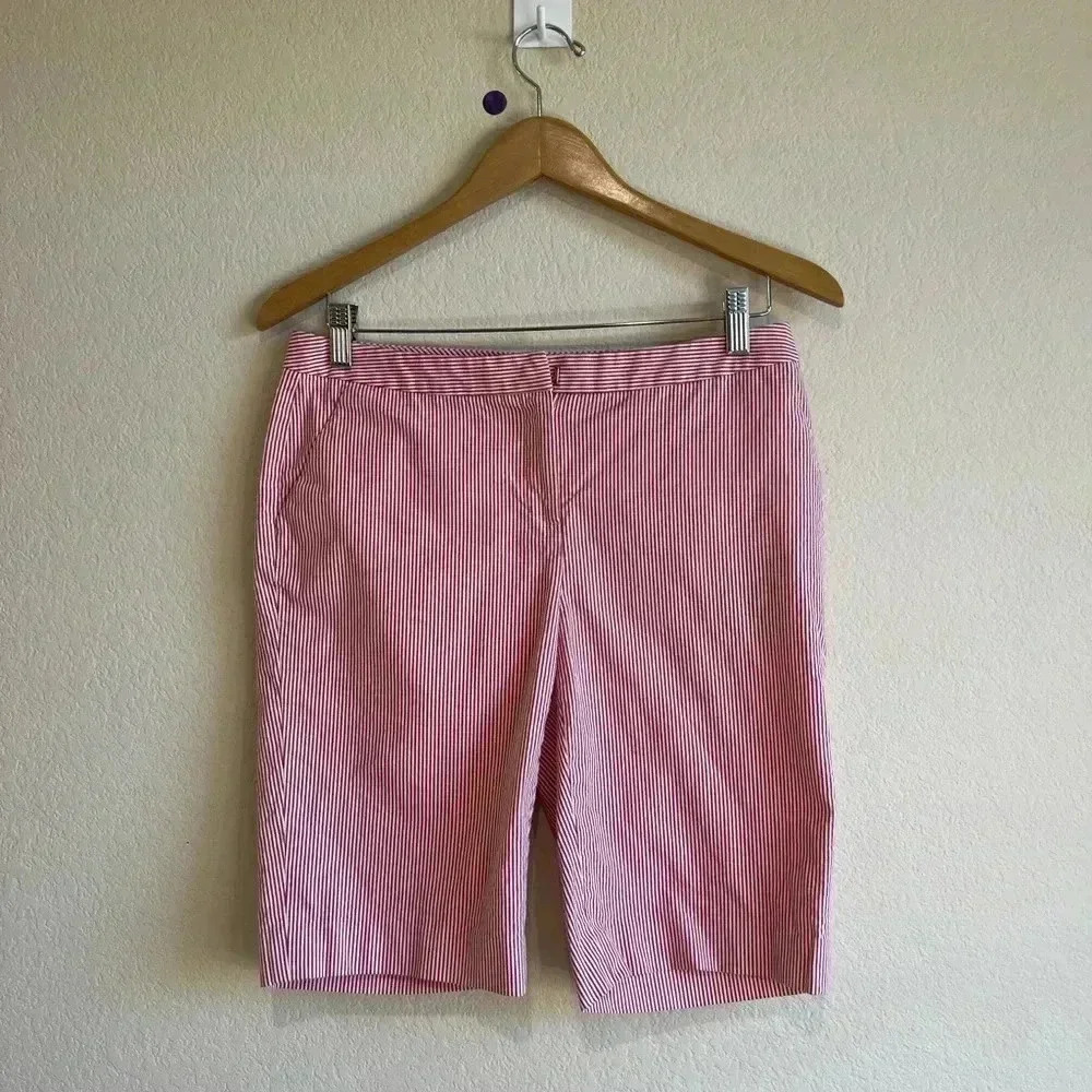 Halogen Taylor Fitโ Womens Cotton Stretch Bermuda Shorts 4 red striped